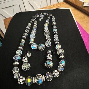 Vintage Oscar Charlin AB Crystal Double Strand Necklace and Earring Set